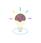 A light bulb with a pink brain inside the bulb.