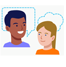 Two people looking at each other, one is talking and the other is listening.